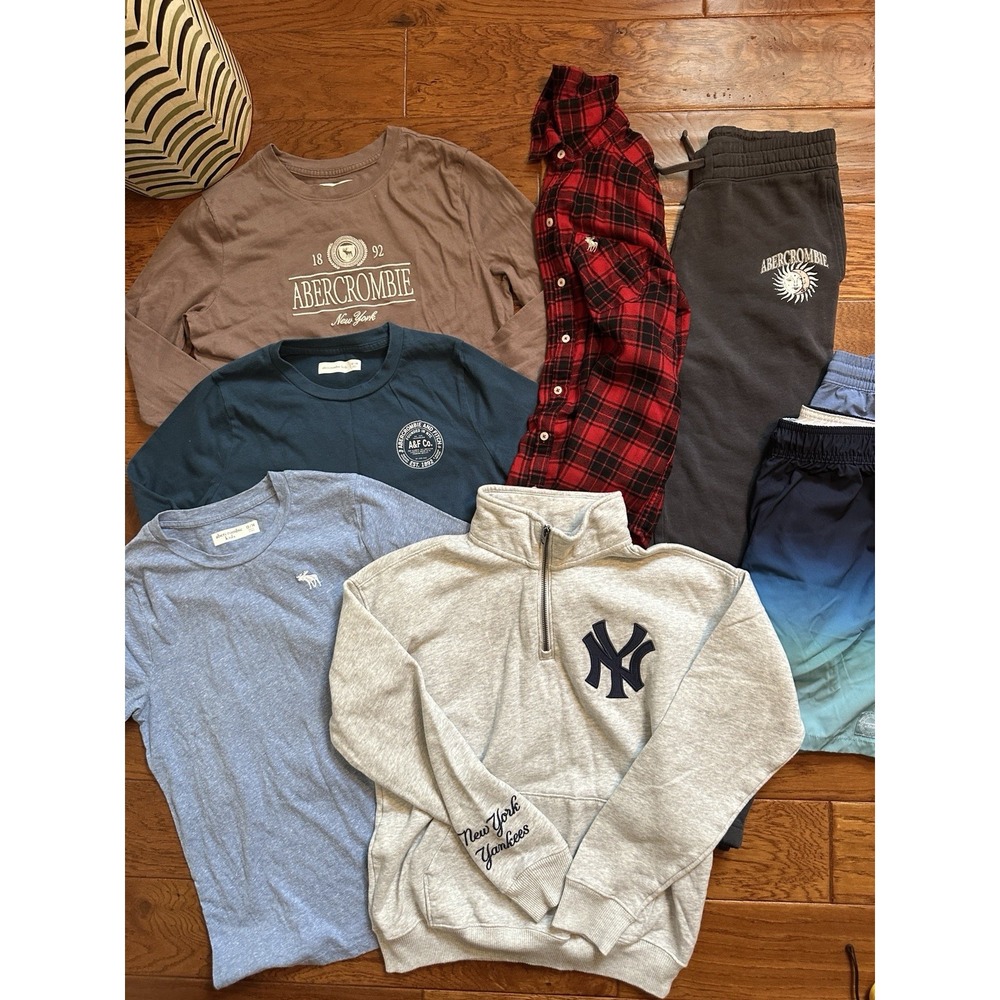 Abercrombie Kids Size 13 14 Boys Lot 8 Pcs MLB NY Yankees Sweatshirt Flannel